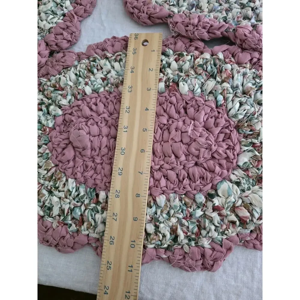 Handmade Rag Rug Placemats Set 3 Cottage Bow Kitsch Cottagecore Vintage Floral